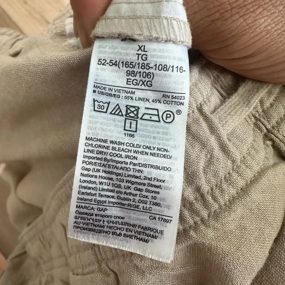 Gap Mens Pull-on Linen Cotton Beige Casual Drawstring Shorts XL 8